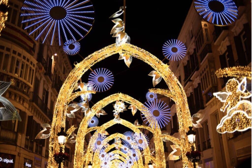 The Christmas lights at the Málaga Christmas Market, Spain. 