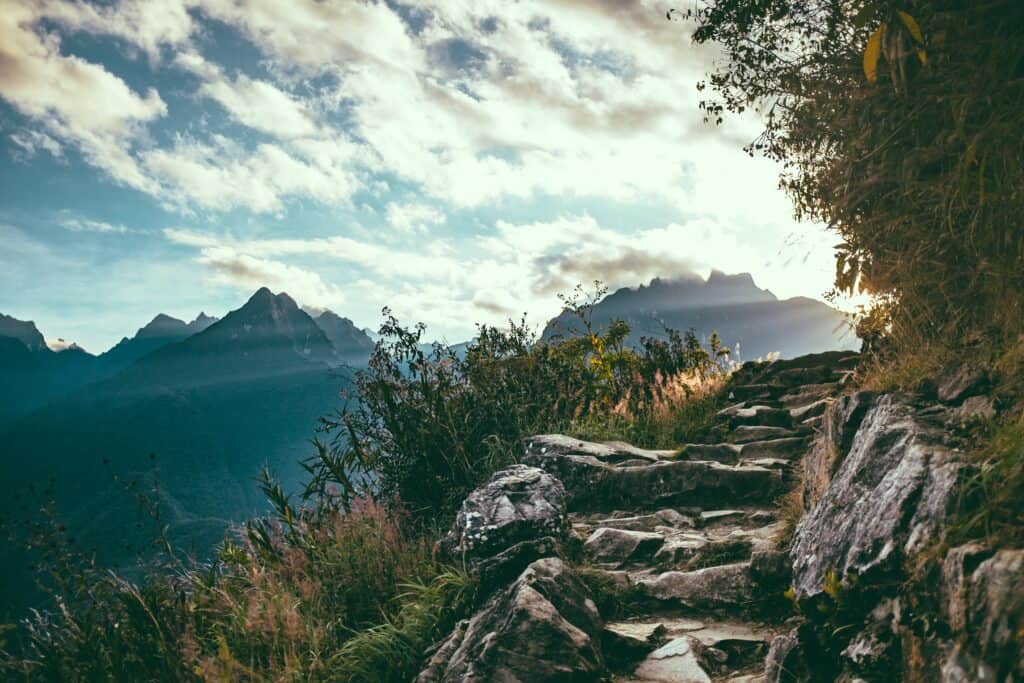 The Inca Trail beneath Machu Picchu.