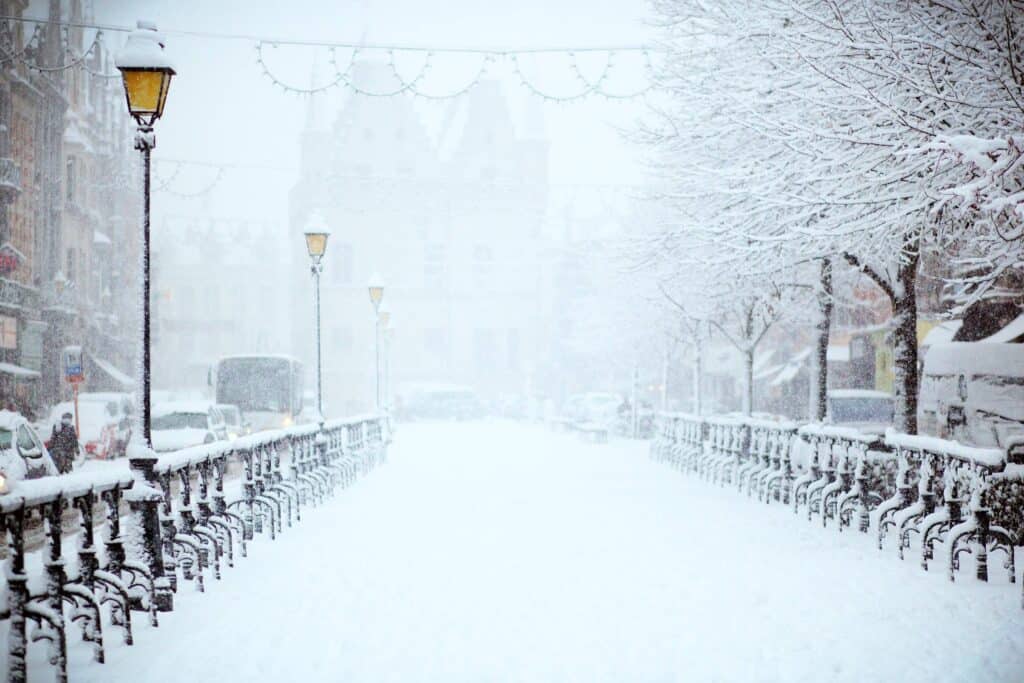 A snowy bridge in France