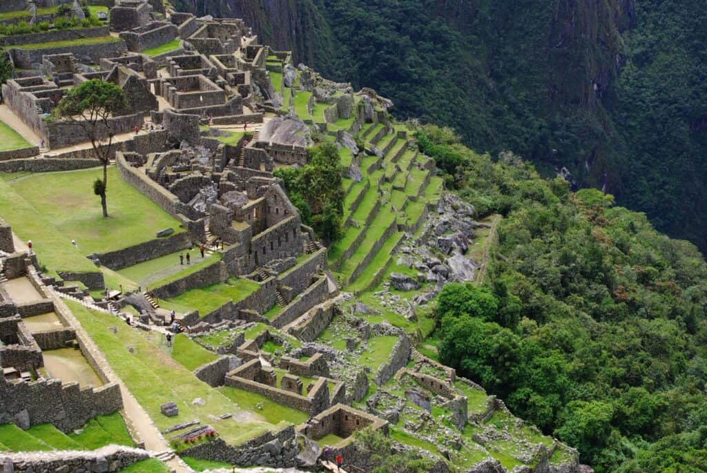 The steep stones "steps" surrounding Machu Picchu.