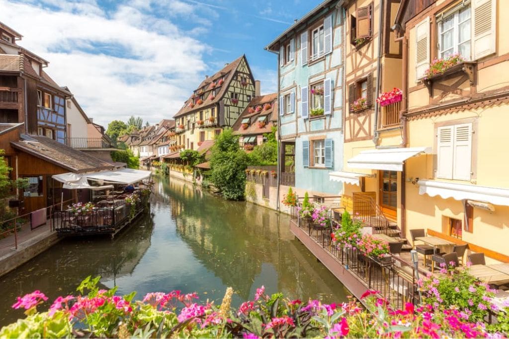 The canal going through the middle Colmar, France. 