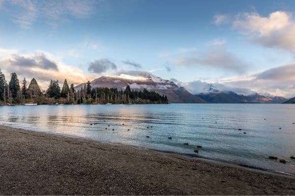 The coastline in Queenstown, New Zealand, right next to the town. 