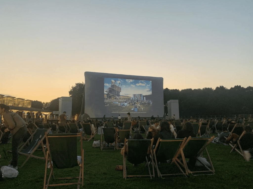 Moulin Rouge open-air cinema. Paris in July.