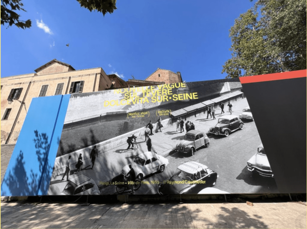 Giant poster for the Dolcevita-sur-Seine Festival, which takes place in July in Paris. An outdoor movie festival celebrating French and Italian cinema. 