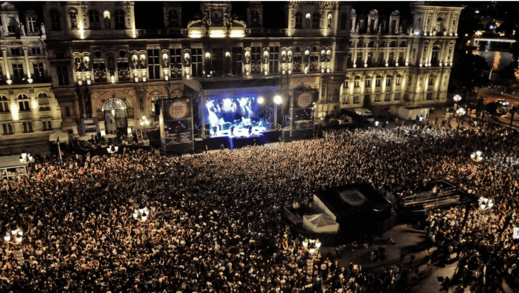 Fnac Live Music Festival in front of Hotel de Ville, Paris in July. 