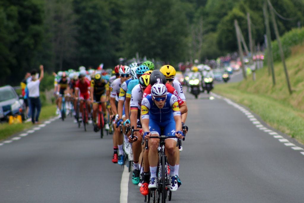 Cyclists coming into Paris on the Tour De France race. 