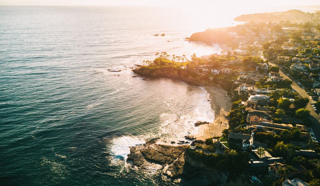 Aerial view of Laguna Beach, California in Ocean County.