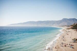 An aerial view of a beach in Malibu, California. California in December.