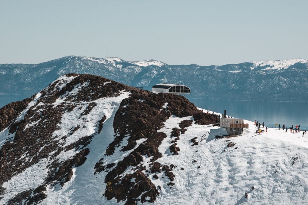 A mountain covered in snow in Lake Tahoe, California. 