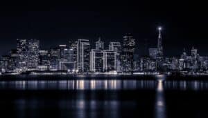 San Francisco lit up at night.
