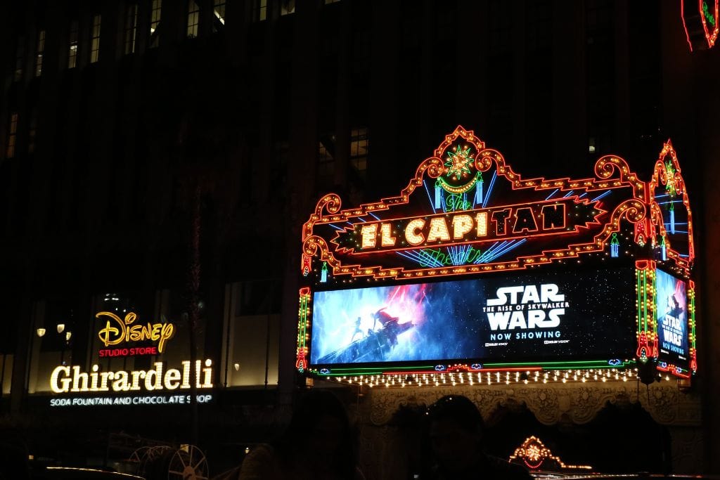The front of the El Capitan Theater in Hollywood, California.