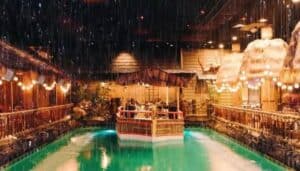 A pool inside the Tonga Room in San Francisco as it "rains"inside.