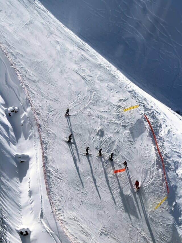Skiers on a mountain in France.