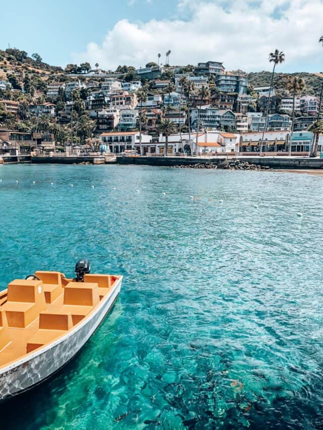 A boat in bright blue water in Santa Catalina Island