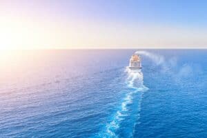 A large cruise ship at sea.